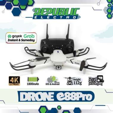 Drone E88 4K Camera Drone Kamera E88 Pro Dual Camera Mini Drone - Hitam Hitam