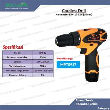 Kenmaster Cordless Driver Drill Cordless Mesin Bor Baterai KM-12 12V