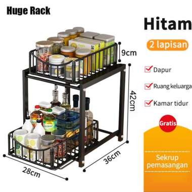 RM Rak Kabinet Dapur Rak Dapur Bawah Wastafel 28*36*42cm:Hitam