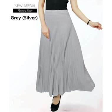 Rok Plisket Wanita – Rok Pleated Flare Skirt Bahan Premium - Grey silver GREY SILVER