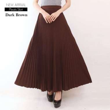 Rok Plisket Wanita – Rok Pleated Flare Skirt Bahan Premium - Grey silver DARK BROWN