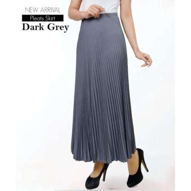 Rok Plisket Wanita – Rok Pleated Flare Skirt Bahan Premium - Grey silver DARK GREY