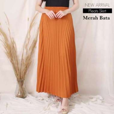 Rok Plisket Wanita – Rok Pleated Flare Skirt Bahan Premium - Grey silver MERAH BATA
