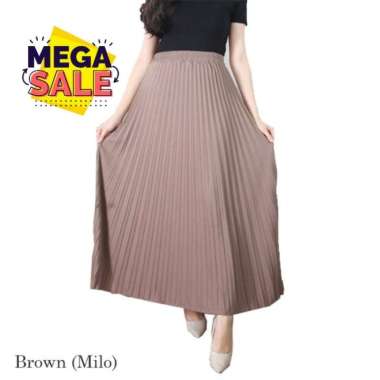 Rok Plisket Wanita – Rok Pleated Flare Skirt Bahan Premium - Grey silver BROWN MILO