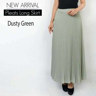 Rok Plisket Wanita – Rok Pleated Flare Skirt Bahan Premium - Grey silver DUSTY GREEN