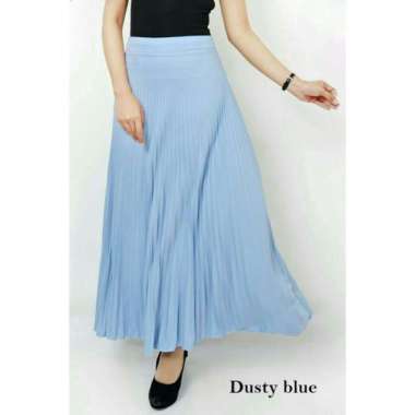 Rok Plisket Wanita – Rok Pleated Flare Skirt Bahan Premium - Grey silver DUSTY BLUE