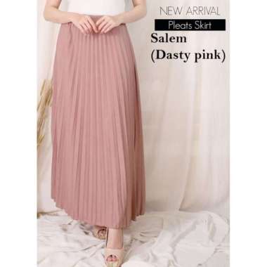 Rok Plisket Wanita – Rok Pleated Flare Skirt Bahan Premium - Grey silver DUSTY PINK