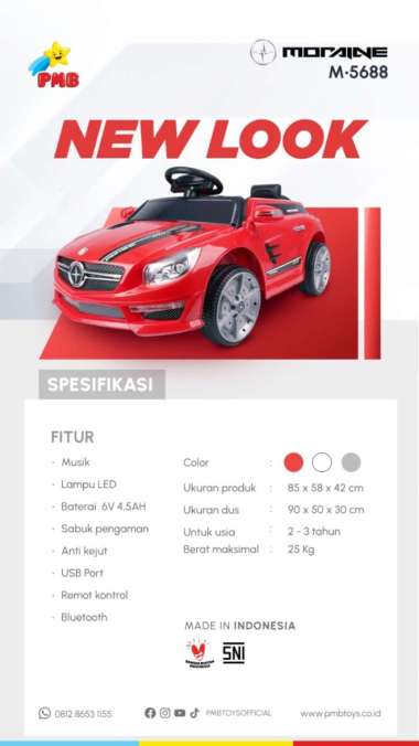 MAINAN MOBIL AKI ANAK PMB M5688 MORAINE PAKAI AKI DUS BAWAAN Merah