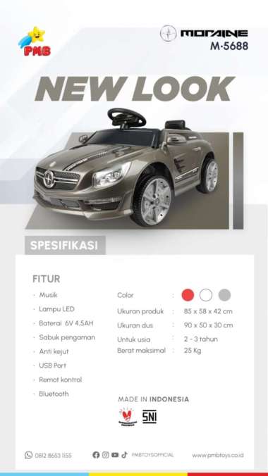 MAINAN MOBIL AKI ANAK PMB M5688 MORAINE PAKAI AKI EXTRA PACKING Abu-abu
