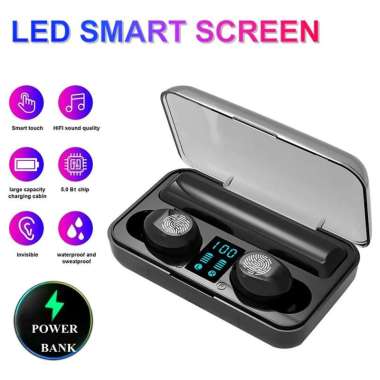 Headset Bluetooth TWS F9 + Powerbank 3000Mah Charging Case