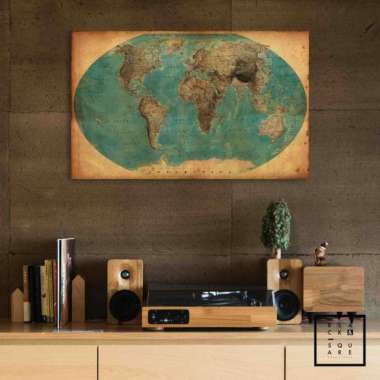 Poster Kayu - Peta Dunia Vintage Retro - 80x60cm #2 Multivariasi Multicolor