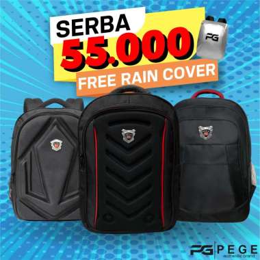 Tas Ransel Laptop PEGE Tas Sekolah Serba 50 Ribuan Free Raincover Pelindung Hujan - PG 55k PG05