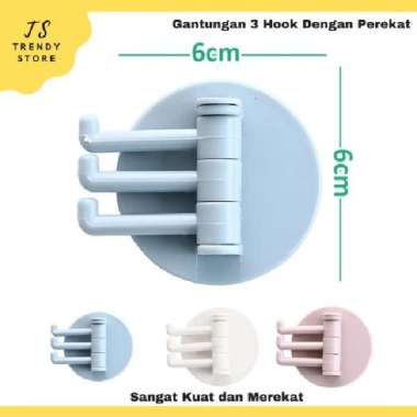 Gantungan Multifungsi 3 in 1 Hook Hanger Tempel 3M dengan Perekat Kuat Dinding Kaca Baju GM3-1 Biru
