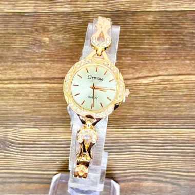 Aksesoris Jam Tangan Wanita Model Gelang Stylish Tali Rantai Simpel Hiasan Permata Analog Bisa COD N