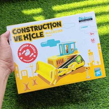 Mainan Edukasi 3D Wooden Puzzle Construction Vehicles Grader