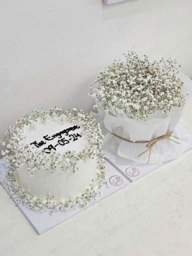 cake baby breth kue bunga baby breath cake wedding kue ultah cake putih Cake Buket D15cm Baby