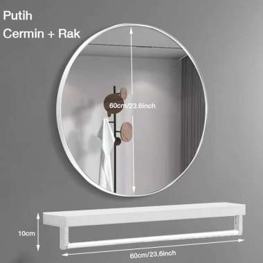Yup Cermin Gantung Dinding Cermin Bulat Aesthetic Kaca Putih-60cm+Rak