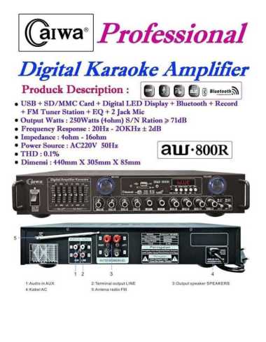 POWER AMPLIFIER BLUETOOTH CAIWA AW-800R KARAOKE STEREO MP3 PLAYER