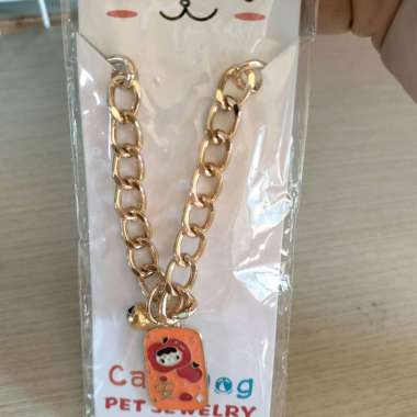Kalung Kucing anjing Rantai Emas Liontin Premium Elegan Plus Lonceng M = 20-25cm
