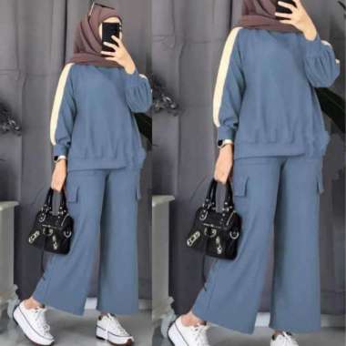 Setelan Cargo Ziza | Setelan Cargo Wanita Remaja Dewasa | Set Atasan Celana Cargo Denim