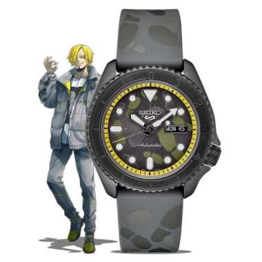 Jam Tangan Seiko 5 Sports One Piece Sanji Pria 100% Original Gray Rubber SRPH69 K1