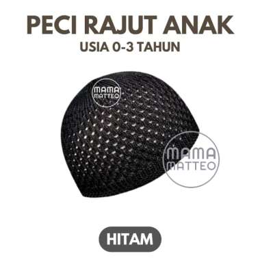 Peci Kopiah Rajut Elastis Bayi Anak Laki-laki 0-3 Tahun / Peci Knit Adem Elastis Warna Polos Hitam P
