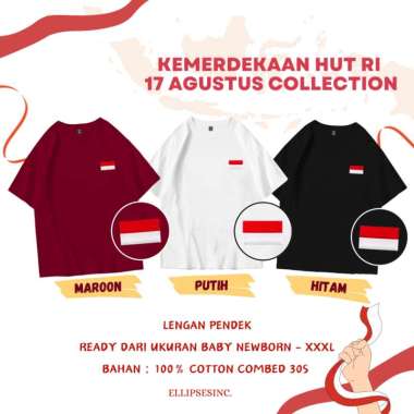 ELLIPSESINC Kaos Oversize Wanita & Pria Kemerdekaan HUT RI 17 Agustus Bordir Warna Lengan Pendek KID