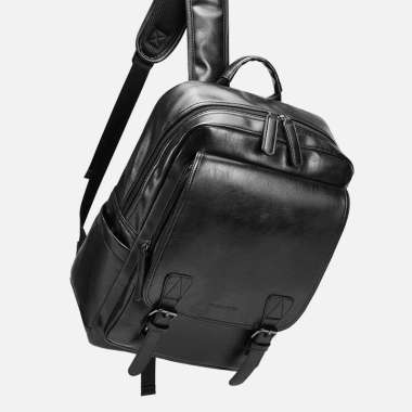 Bostanten Ransel Pria Ransel Laptop Kulit PU Unisex Tahan Air Kasual | Kerja Hitam