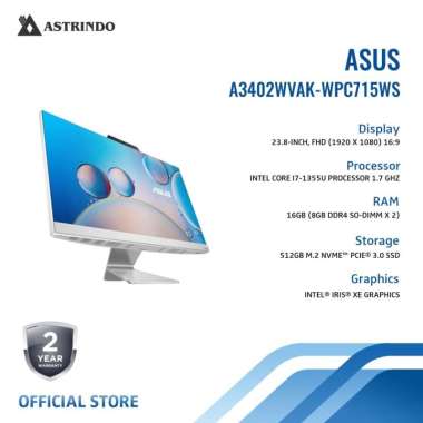 Asus PC Desktop AiO (All In One) A3402WVAK Intel Core i7-1355U 16GB/512GB SSD 23.8" FHD Win 11 - Whi