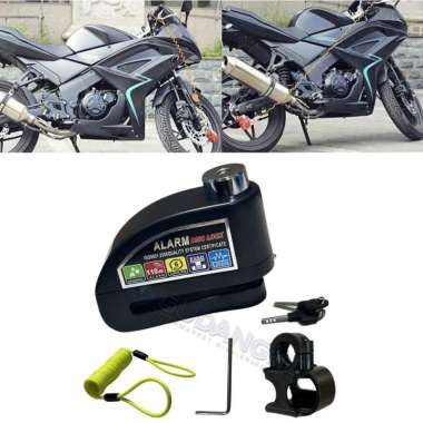 Gembok Alarm Anti Maling Cakram Kunci Alarm Motor Paket Bracket Kabel Hitam