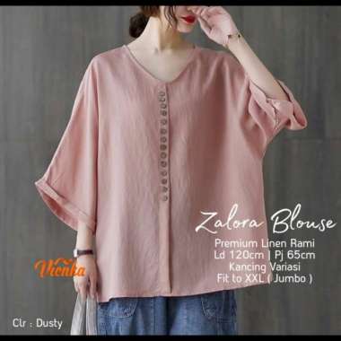Blouse Atasan Wanita Jumbo LD 150 Terbaru Polos Linen - Dusty Dusty
