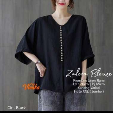Blouse Atasan Wanita Jumbo LD 150 Terbaru Polos Linen - Dusty Hitam