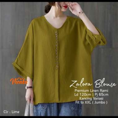 Blouse Atasan Wanita Jumbo LD 150 Terbaru Polos Linen - Dusty Lime