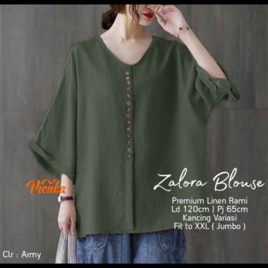 Blouse Atasan Wanita Jumbo LD 150 Terbaru Polos Linen - Dusty Army