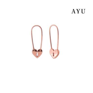 AYU Anting Emas - Heart Lock Safety Pin Earrings 17K White Gold