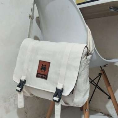 Tas Slempang Kanvas Pria Dan Wanita, Sekolah dan Kuliah Premium - jeans cokkat Putih
