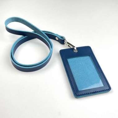 VICE Gantungan ID Card Kulit Asli - Dompet Id Card Holder Tali Lanyard Name Tag Biru