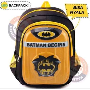 Tas Ransel anak Laki-laki Sekolah PAUD / TK EMBOS LED TIMBUL Kuning BATMAN