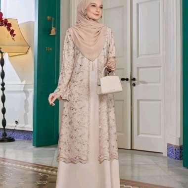 Khodijah dress Gamis Kondangan Brukat Tile Ceruti kombinasi Brukat Mewah nude