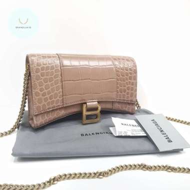 Balenciaga Hourglass WOC wallet on chain croco leather GHW Nude