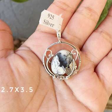 Liontin Kalung Pendant Perak Silver Bali Asli 925 Tali air Batu Natural Akik Kristal Dendrit Dendrit