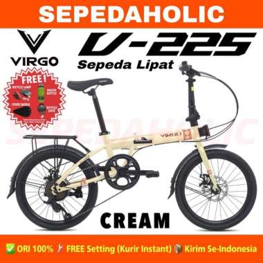 Sepeda Lipat VIRGO V 225 V225 BY PACIFIC Ukuran 20 Inch Boncengan Rem Cakram 8 Speed Cream