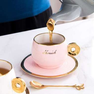 Gelas Teh Kopi Set Keramik Set Cangkir Gelas High Quality 320-146 Biru