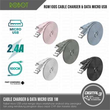 ROBOT RGM100S Kabel Data Micro USB 2.4A Cable Fast Charging Android 1m Biru