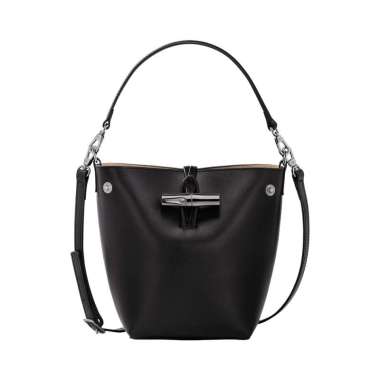 [12.12 Dealcember] Longchamp Le Roseau Smooth Leather Extra Small Bucket Bag Black Black