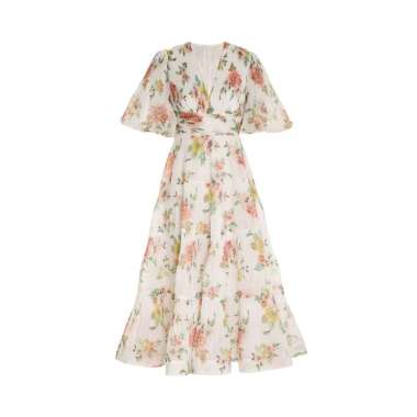 Zimmermann Pleated Midi Dress Coral Floral 0 White