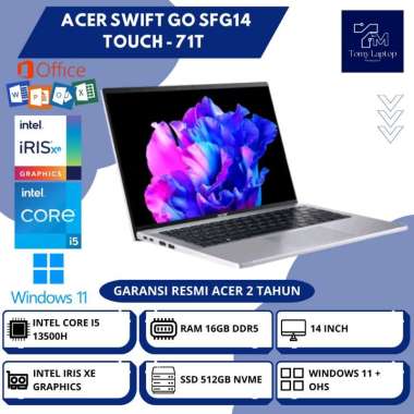 LAPTOP BARU ACER SWIFT GO SFG14 OLED INTEL CORE I5 13500H RAM 16GB DDR5 SSD 512GB NVME 14INCH OLED G