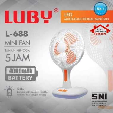 LUBY Kipas Angin Mini Portable Fan 6 Inch + Lampu Emergency 12 Pcs SMD LED 4000mAh Tahan 5 Jam L-688