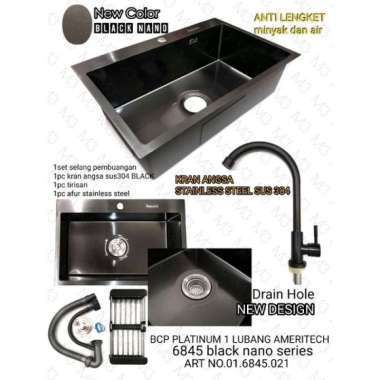 (INSTANT) KITCHEN SINK STAINLESS STEEL PLATINUM BLACK 6845 / BAK CUCI PIRING 1 LUBANG