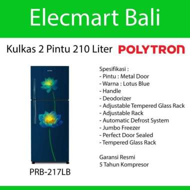 Kulkas 2 Pintu 210 Liter Polytron Lotus Blue PRB-217LB PRB 217LB Merah